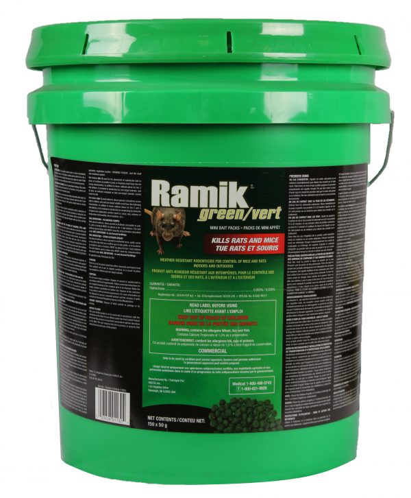 RAMIK GREEN RODENTICIDE IS A SPECIALLY FORMULATED MULTI FEED INTERIOR / EXTERIOR BAIT PACK USED BY PROFESSIONALS TO QUICKLY REDUCE MOUSE AND RAT POPULATIONS. CONTAINS DIPHACINONE