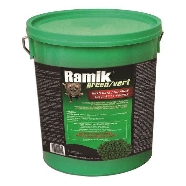 RAMIK GREEN RODENTICIDE IS A SPECIALLY FORMULATED MULTI FEED INTERIOR / EXTERIOR BAIT PACK USED BY PROFESSIONALS TO QUICKLY REDUCE MOUSE AND RAT POPULATIONS. CONTAINS DIPHACINONE