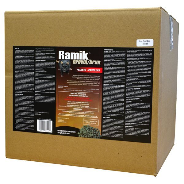 RAMIK BROWN RODENTICIDE IS A SPECIALLY FORMULATED MULTI FEED INTERIOR / EXTERIOR BULK BAIT USED BY PROFESSIONALS TO QUICKLY REDUCE MOUSE AND RAT POPULATIONS. CONTAINS DIPHACINONE